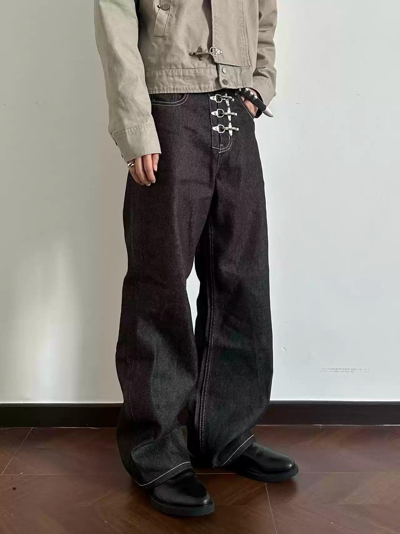 Metallic Fireman Clasp Straight Jeans Korean Street Fashion Jeans By Made Extreme Shop Online at OH Vault