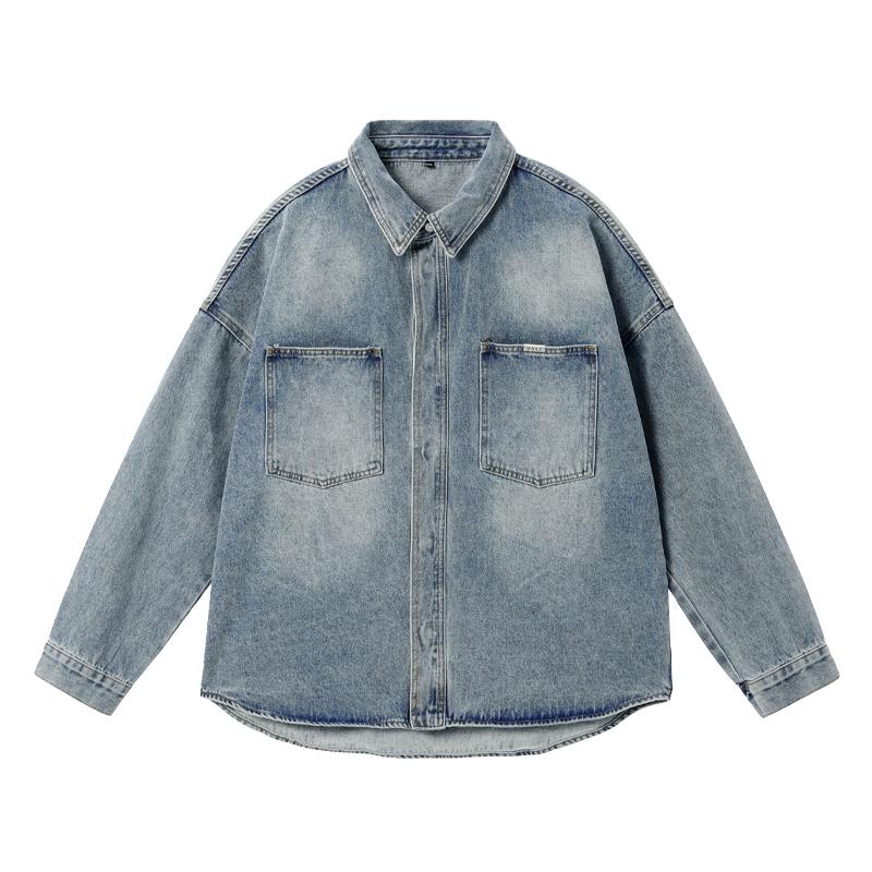 Breast Pocket Washed Denim Shirt Korean Street Fashion Shirt By JHYQ Shop Online at OH Vault