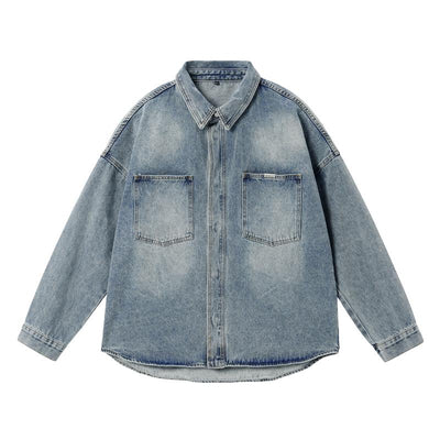 Breast Pocket Washed Denim Shirt Korean Street Fashion Shirt By JHYQ Shop Online at OH Vault