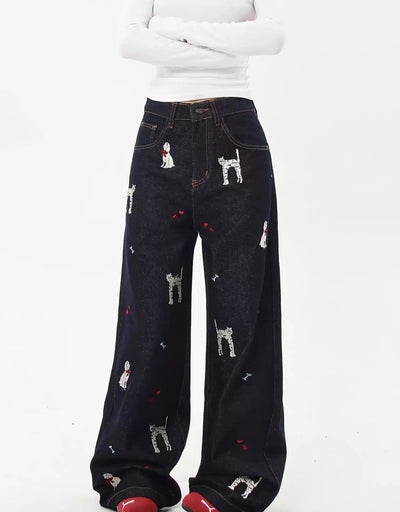 Cats and Dog Graphic Pattern Jeans Korean Street Fashion Jeans By Blacklists Shop Online at OH Vault