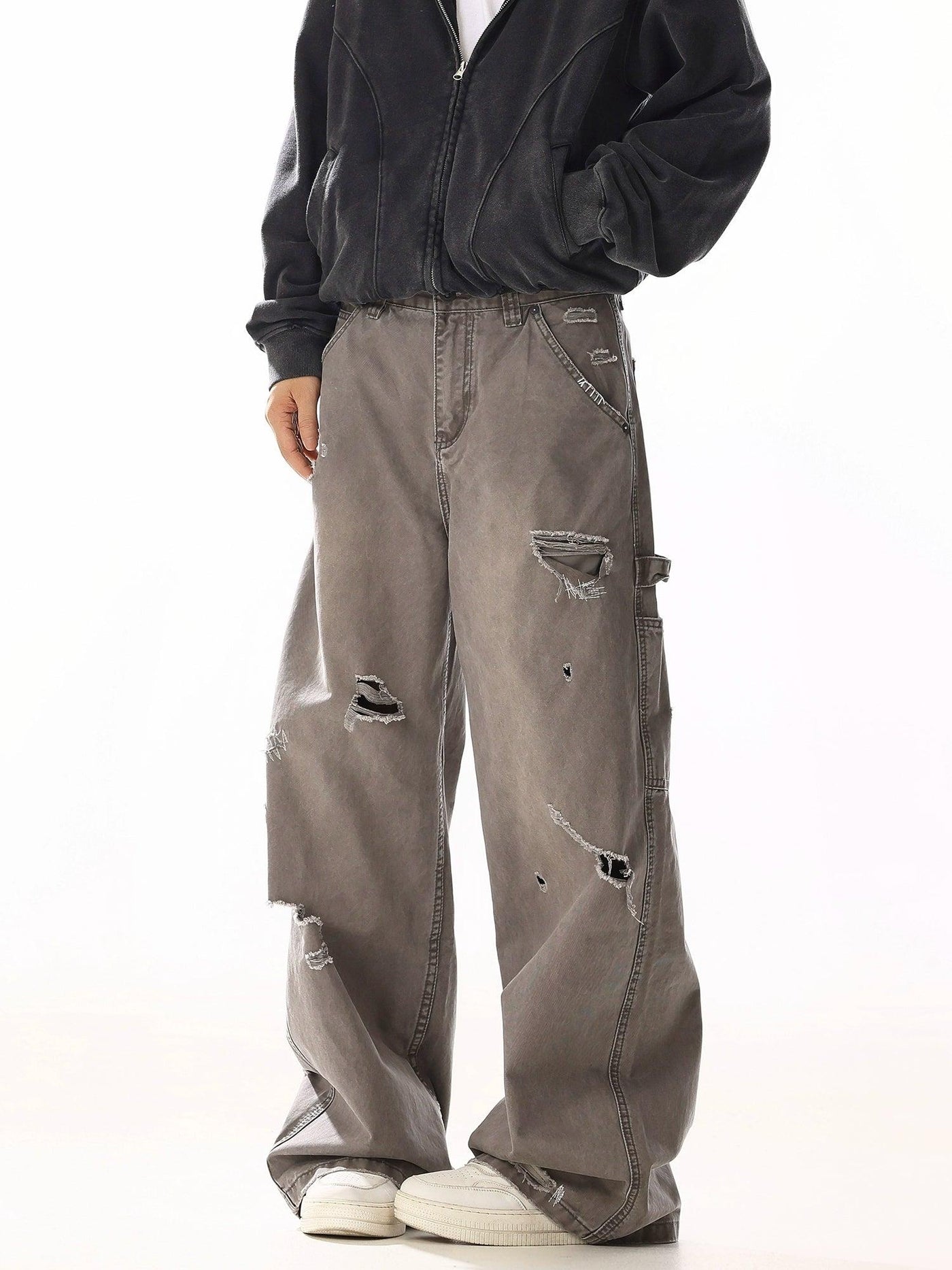 Ripped Spots Straight Leg Jeans Korean Street Fashion Jeans By MEBXX Shop Online at OH Vault