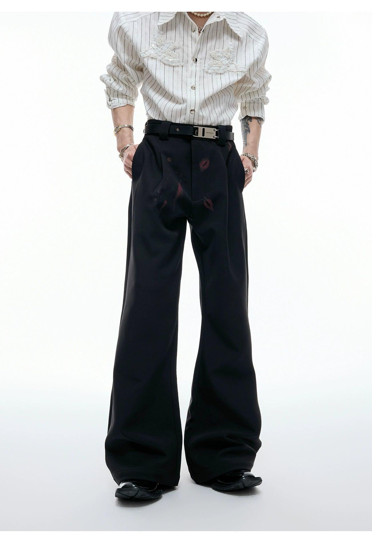 Pleated Lip Print Flared Trousers Korean Street Fashion Trousers By Argue Culture Shop Online at OH Vault