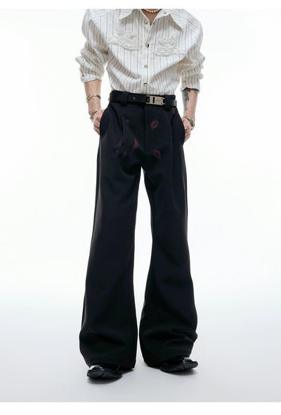 Pleated Lip Print Flared Trousers Korean Street Fashion Trousers By Argue Culture Shop Online at OH Vault