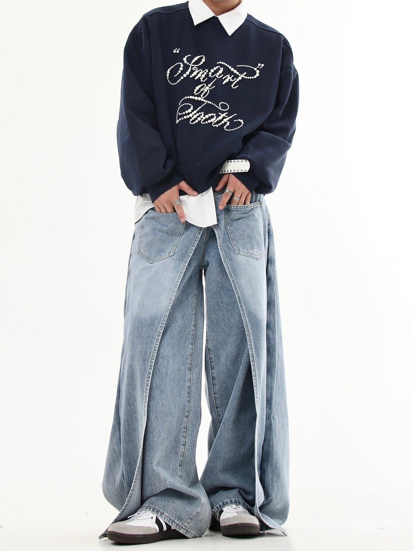 Washed Spliced & Structured Jeans Korean Street Fashion Jeans By Blacklists Shop Online at OH Vault