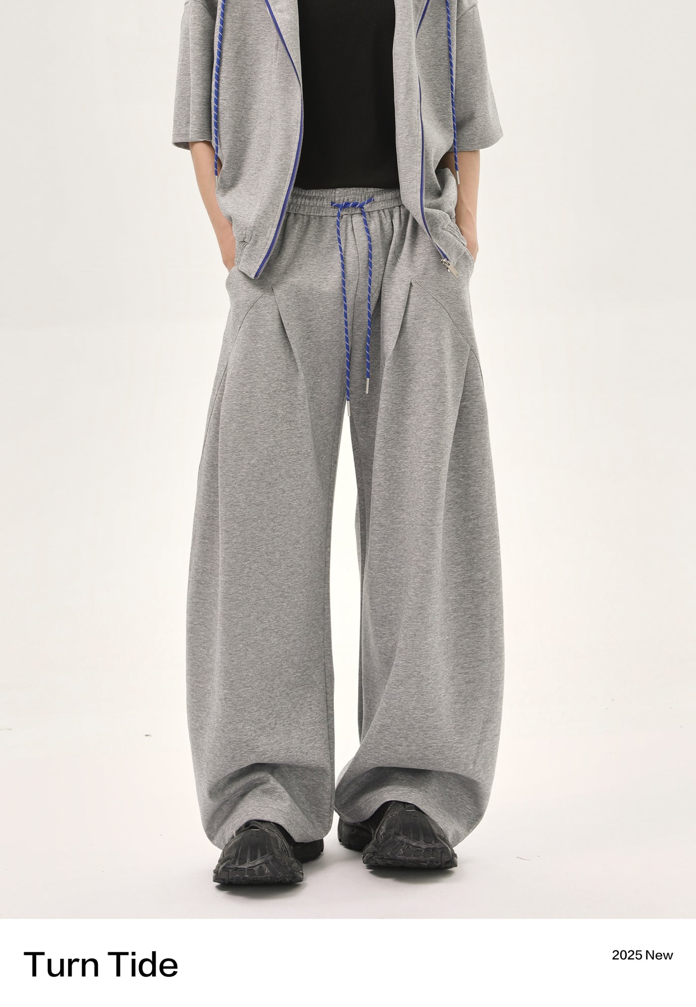 Contrast Drawstring Zipped Hoodie & Pleated Sweatpants Set Korean Street Fashion Clothing Set By Turn Tide Shop Online at OH Vault