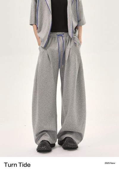 Contrast Drawstring Zipped Hoodie & Pleated Sweatpants Set Korean Street Fashion Clothing Set By Turn Tide Shop Online at OH Vault
