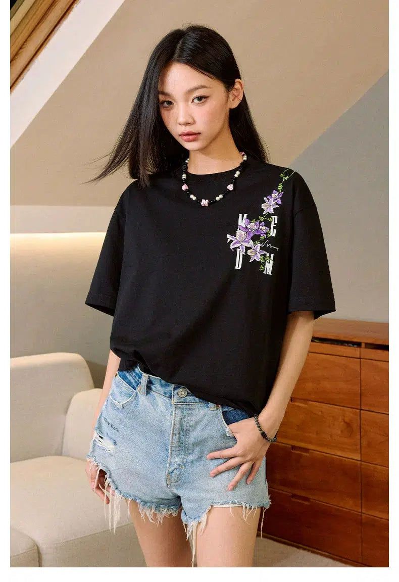 Floral Vines Embroidery T-Shirt Korean Street Fashion T-Shirt By Mr Enjoy Da Money Shop Online at OH Vault