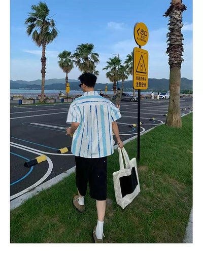 Stripes Pattern S/S Shirt Korean Street Fashion Shirt By Poikilotherm Shop Online at OH Vault