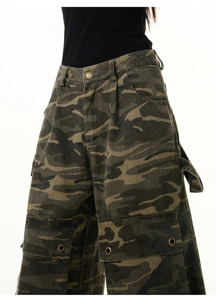 Frayed Camo Cropped Cargo Pants Korean Street Fashion Pants By 77Flight Shop Online at OH Vault