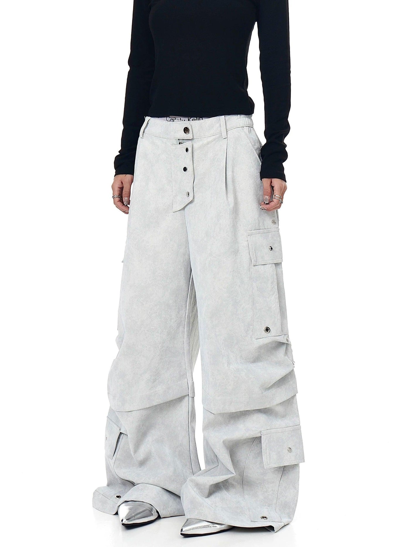 Multiple Buttons Wide Pants Korean Street Fashion Pants By Blacklists Shop Online at OH Vault