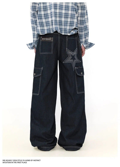 Stitched Flap Pocket Wide Cargo Pants Korean Street Fashion Pants By Mr Nearly Shop Online at OH Vault