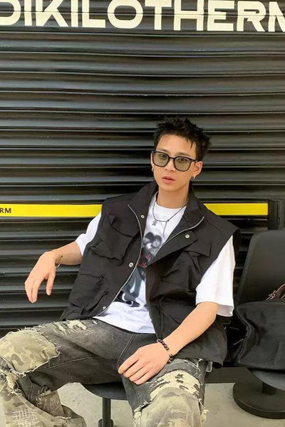 Multiple Pocket Utility Vest Korean Street Fashion Vest By Poikilotherm Shop Online at OH Vault