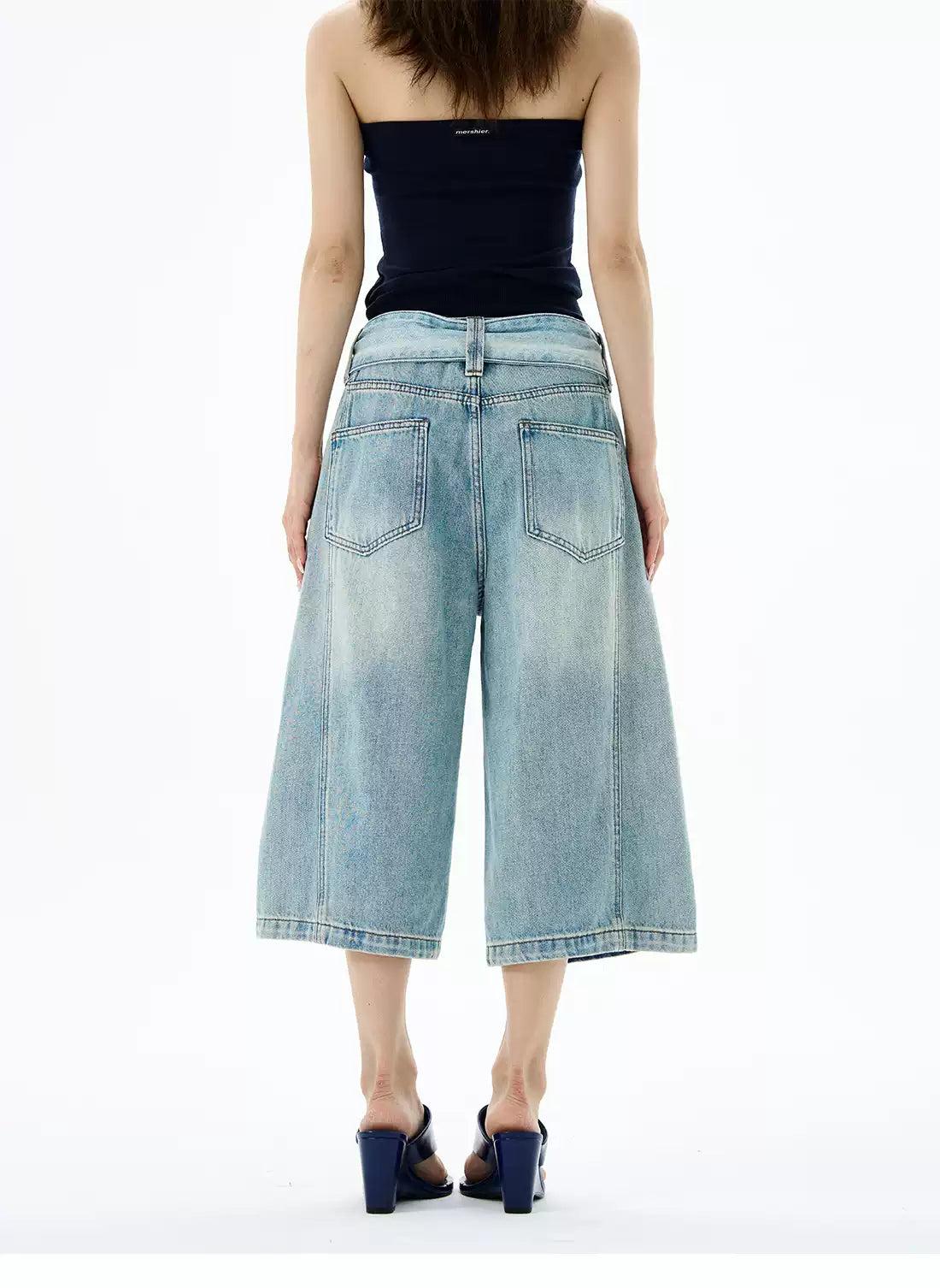 Wide Belt Strap Denim Shorts Korean Street Fashion Shorts By 77Flight Shop Online at OH Vault