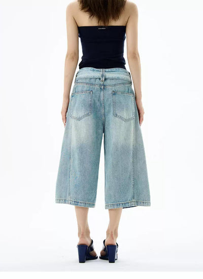 Wide Belt Strap Denim Shorts Korean Street Fashion Shorts By 77Flight Shop Online at OH Vault