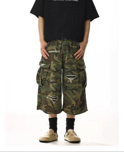 Distressed Spots Camouflage Cargo Shorts Korean Street Fashion Shorts By MEBXX Shop Online at OH Vault