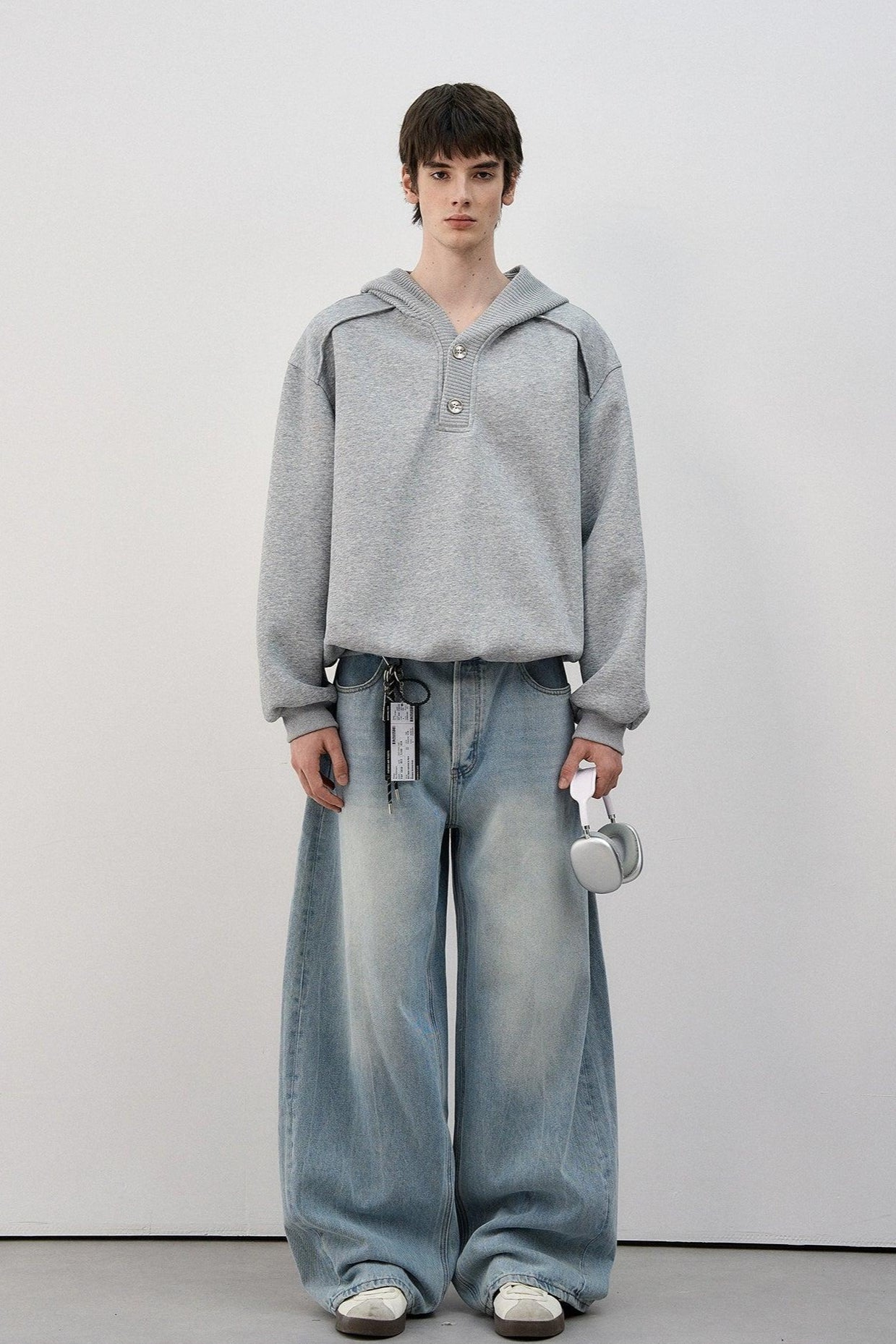 Knit Hood Big Buttoned Hoodie Korean Street Fashion Hoodie By MaxDstr Shop Online at OH Vault