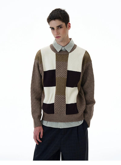 Contrast Patterned Round Neck Sweater Korean Street Fashion Sweater By 77Flight Shop Online at OH Vault