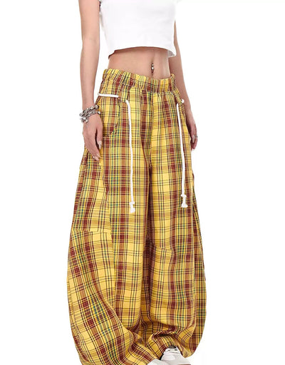Gartered Plaid Pattern Wide Pants Korean Street Fashion Pants By Blacklists Shop Online at OH Vault