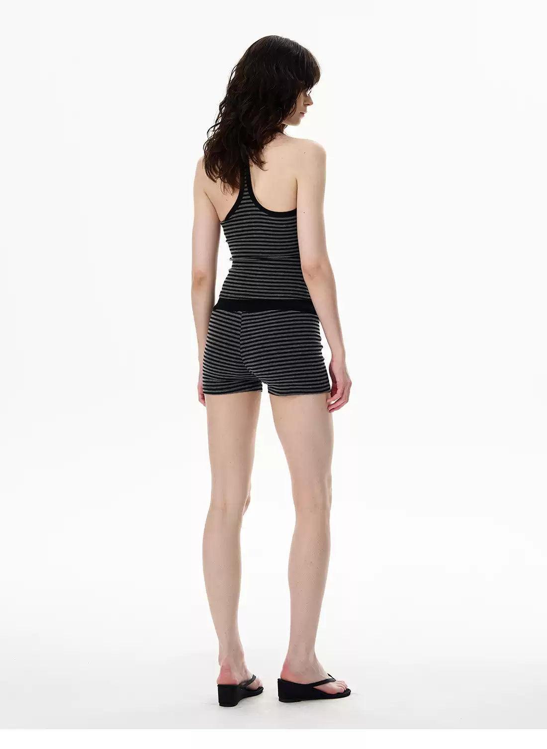 Striped Slim Camisole & Drawstring Shorts Set Korean Street Fashion Clothing Set By 77Flight Shop Online at OH Vault