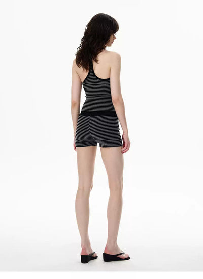 Striped Slim Camisole & Drawstring Shorts Set Korean Street Fashion Clothing Set By 77Flight Shop Online at OH Vault