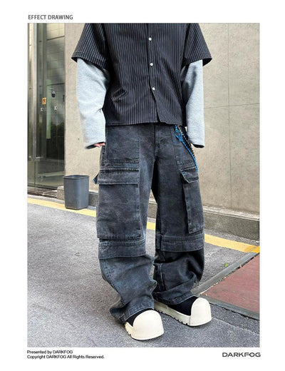 Washed Baggy Fit Cargo Pants Korean Street Fashion Pants By Dark Fog Shop Online at OH Vault