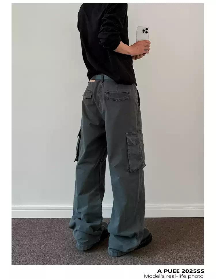 Faded Pocketed Cargo Pants Korean Street Fashion Pants By A PUEE Shop Online at OH Vault