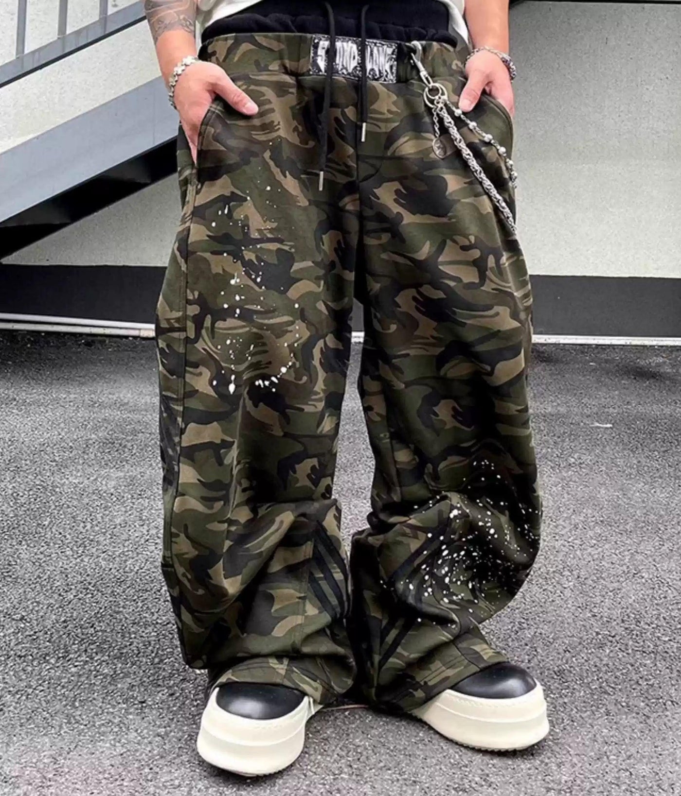Dual-Waist Splatters Camouflage Cargo Pants Korean Street Fashion Pants By Dark Fog Shop Online at OH Vault