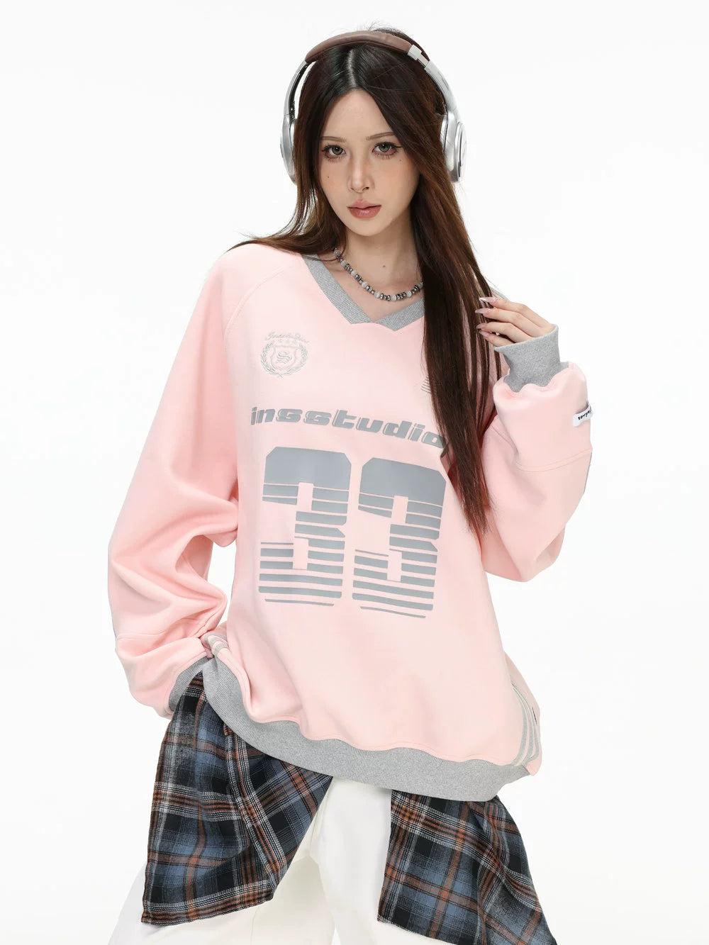 Striped Sporty V-Neck Crewneck Korean Street Fashion Crewneck By INS Korea Shop Online at OH Vault