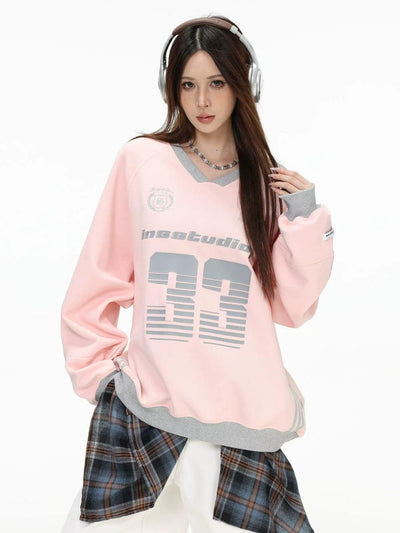 Striped Sporty V-Neck Crewneck Korean Street Fashion Crewneck By INS Korea Shop Online at OH Vault