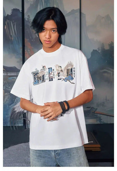 Crane Logo Print T-Shirt Korean Street Fashion T-Shirt By Mr Enjoy Da Money Shop Online at OH Vault