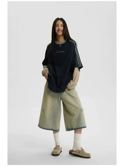 Yellow Fade Denim Shorts Korean Street Fashion Shorts By JHYQ Shop Online at OH Vault