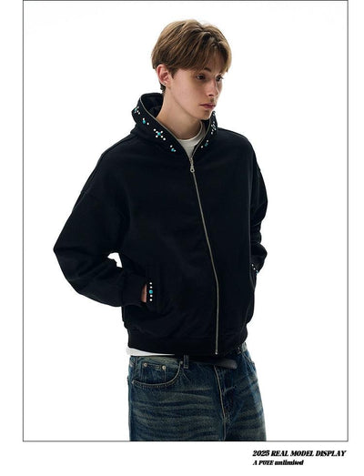 Beads Detail Zip-Up Hoodie