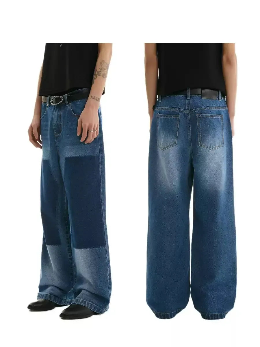 Washed Contrast Wide Leg Jeans Korean Street Fashion Jeans By Funky Fun Shop Online at OH Vault