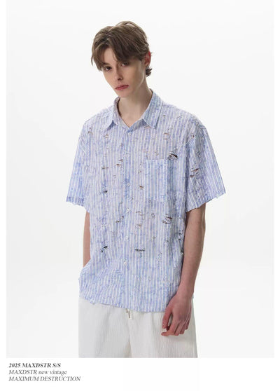 Stripes Ripped Shirt Korean Street Fashion Shirt By MaxDstr Shop Online at OH Vault