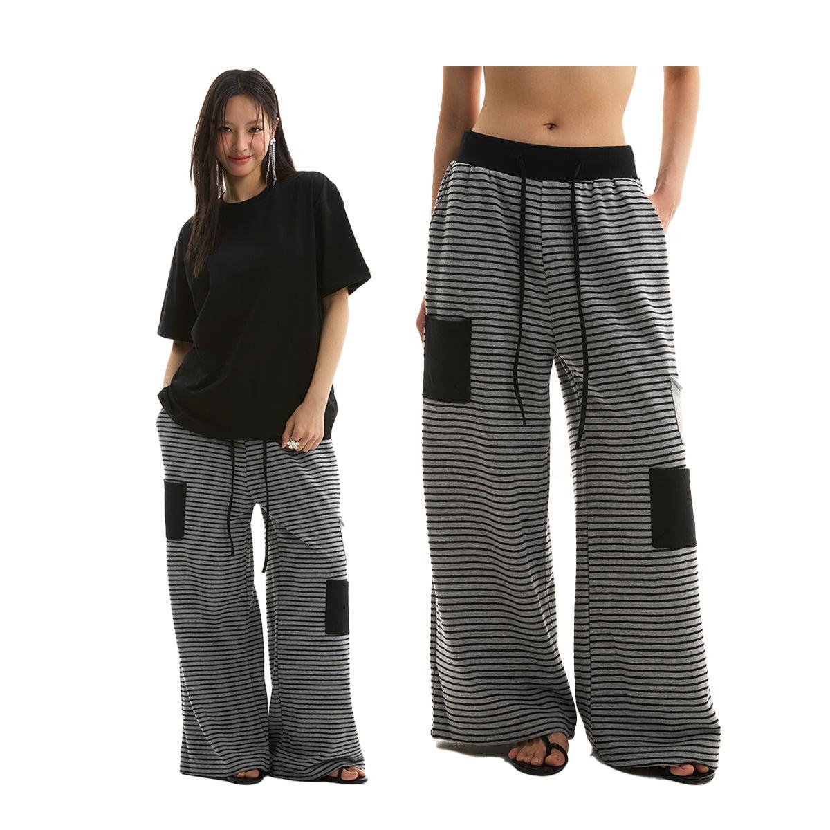 Gartered Drawstring Striped Pants Korean Street Fashion Pants By Funky Fun Shop Online at OH Vault