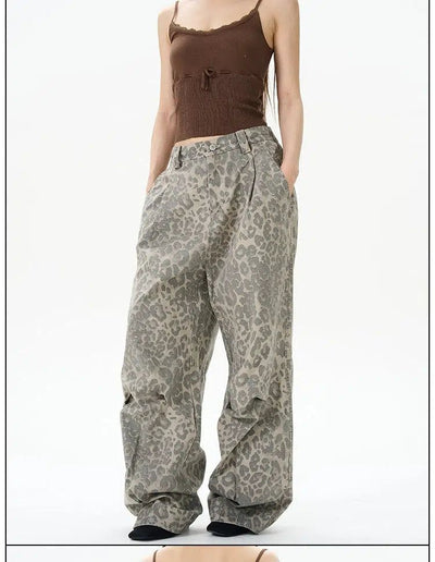 Leopard Print Pleated Pants Korean Street Fashion Pants By 77Flight Shop Online at OH Vault