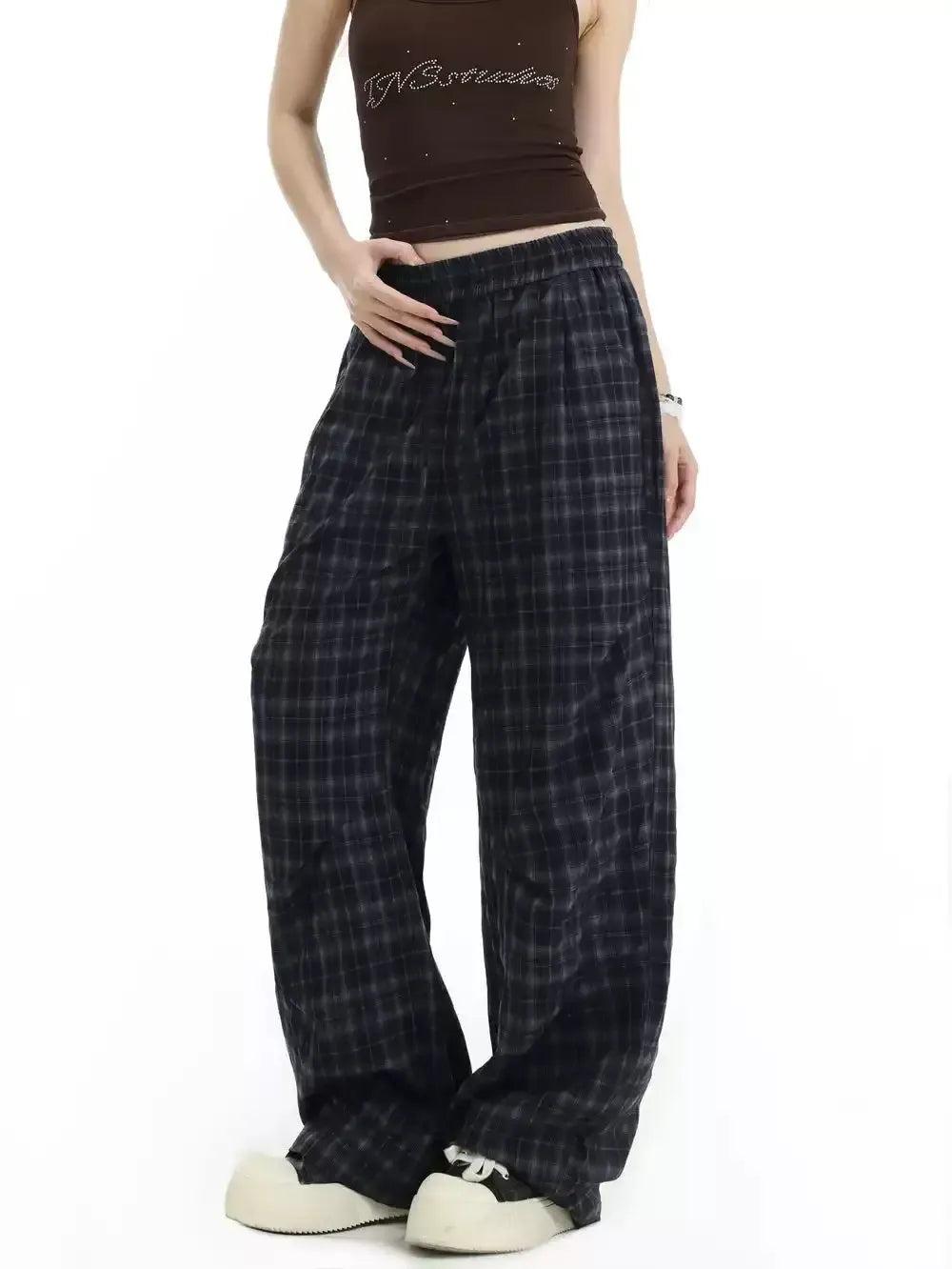 Elastic Pleated Plaid Pants Korean Street Fashion Pants By INS Korea Shop Online at OH Vault