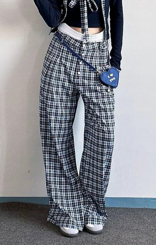 Casual Plaid Buttoned Pants Korean Street Fashion Pants By ETERNITY ITA Shop Online at OH Vault