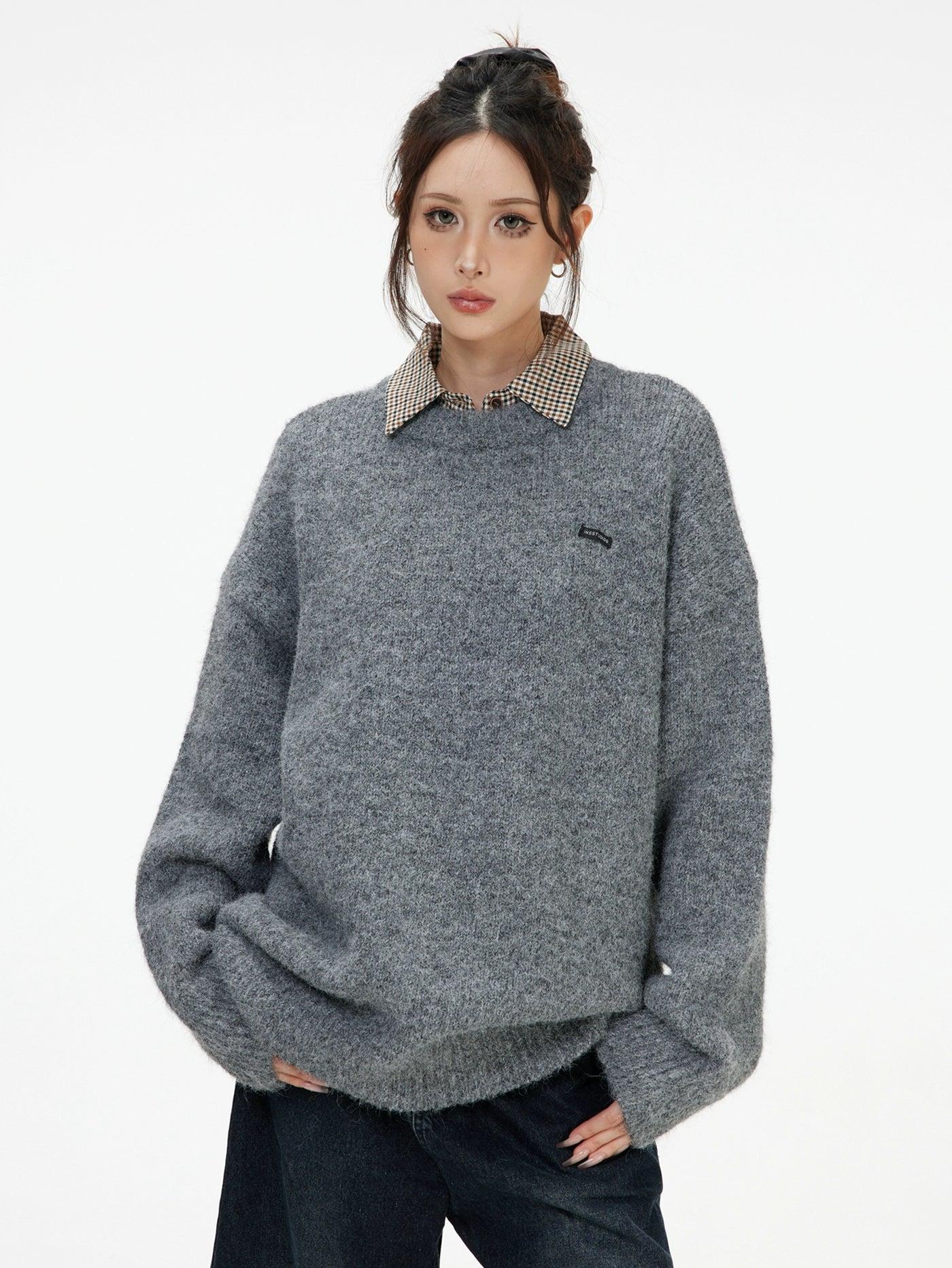 Logo Ribbed Hem Sweater Korean Street Fashion Sweater By INS Korea Shop Online at OH Vault