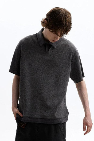 Textured Layered Casual Polo Korean Street Fashion Polo By A PUEE Shop Online at OH Vault