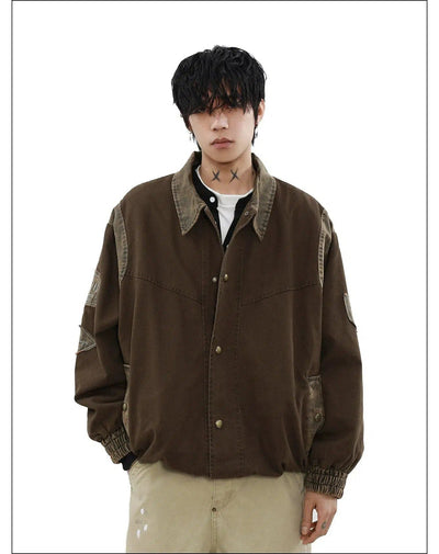 PU Leather Patched Buttoned Jacket Korean Street Fashion Jacket By Mr Nearly Shop Online at OH Vault