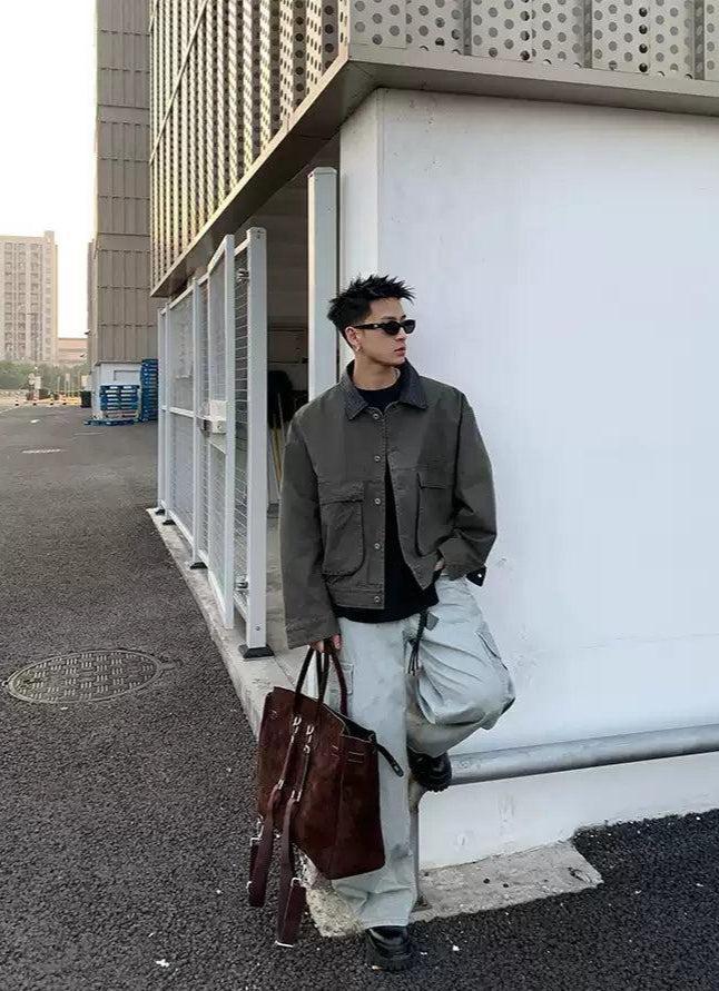 PU Leather Lapel Flap Pocket Jacket Korean Street Fashion Jacket By Poikilotherm Shop Online at OH Vault