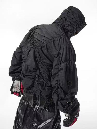 Pleated Hooded Windbreaker Jacket Korean Street Fashion Jacket By Slim Black Shop Online at OH Vault