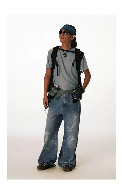 Design Print Washed Jeans Korean Street Fashion Jeans By Conp Conp Shop Online at OH Vault
