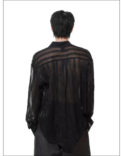 Wrinkled Striped Sheer Shirt Korean Street Fashion Shirt By Mr Nearly Shop Online at OH Vault