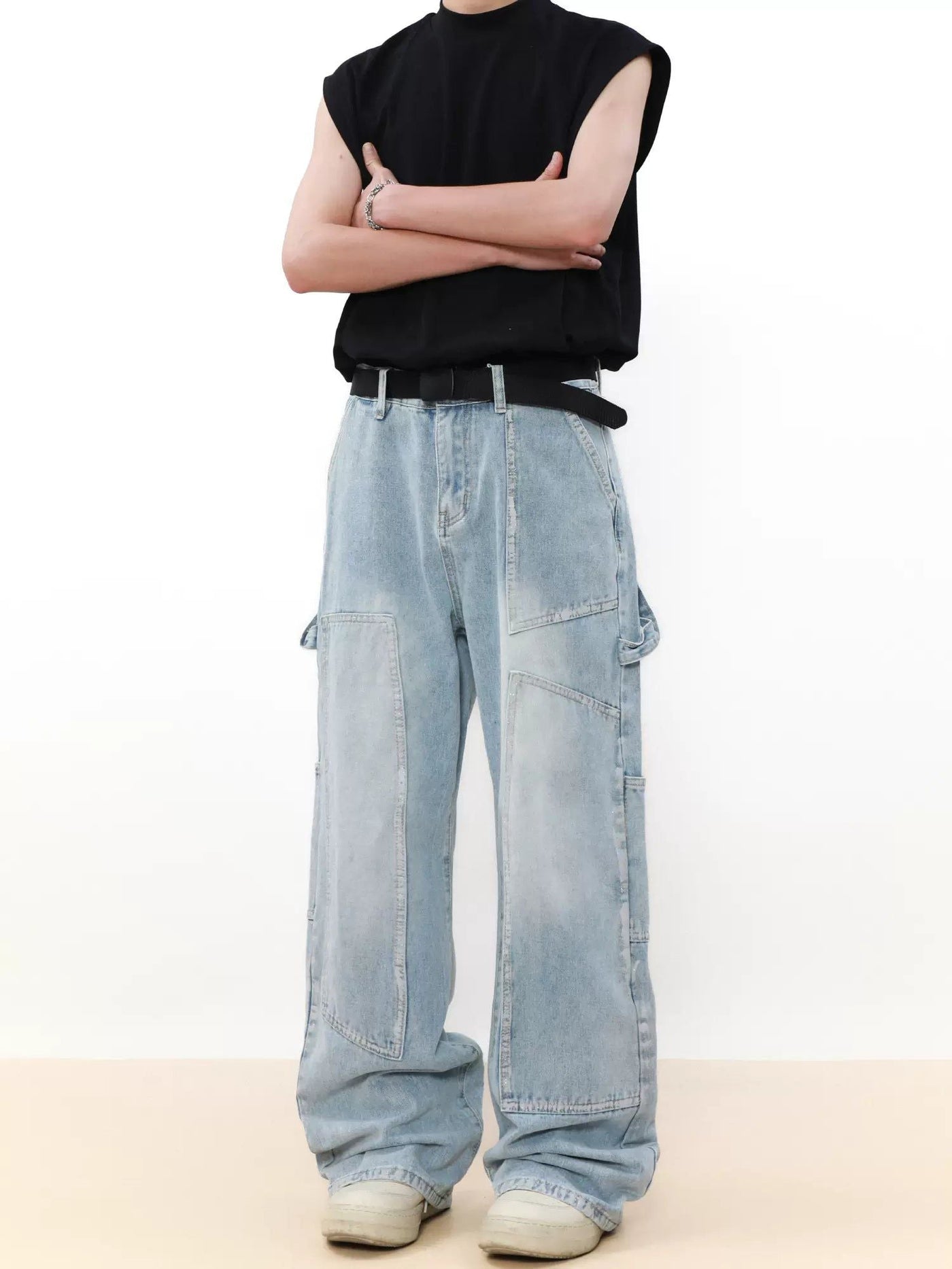 Pararellogram Seams Faded Jeans Korean Street Fashion Jeans By Mr Nearly Shop Online at OH Vault