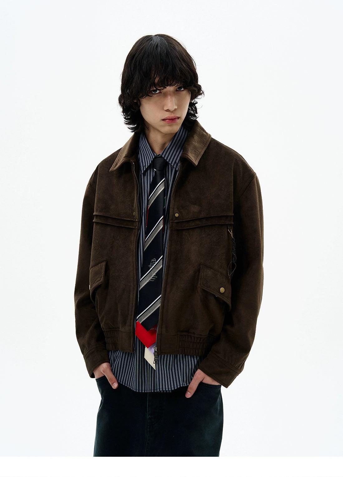Flap Pocket Micro Suede Jacket Korean Street Fashion Jacket By 77Flight Shop Online at OH Vault