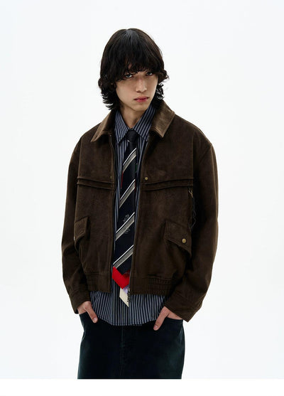 Flap Pocket Micro Suede Jacket Korean Street Fashion Jacket By 77Flight Shop Online at OH Vault