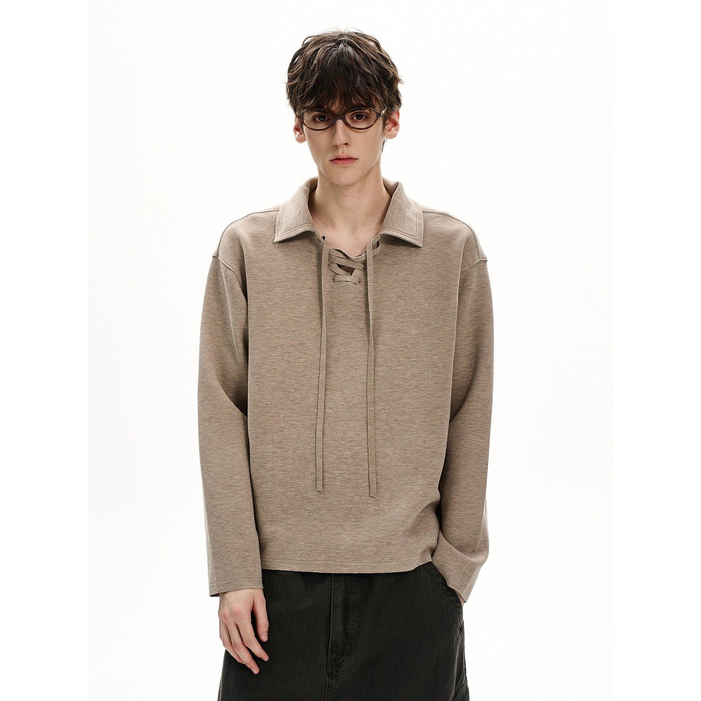 Lace-Up Casual Fit Polo Korean Street Fashion Polo By MaxDstr Shop Online at OH Vault