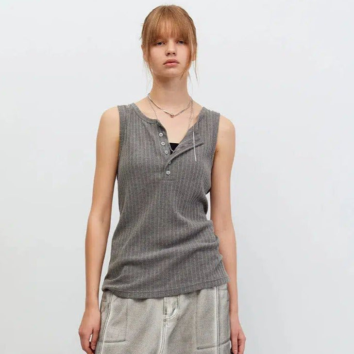Henley Collar Striped Texture Tank Top Korean Street Fashion Tank Top By SOUTH STUDIO Shop Online at OH Vault